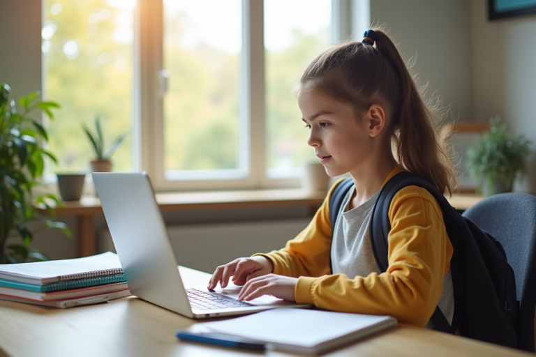 Jeune élève étudiant à la maison lors d'un cours en ligne