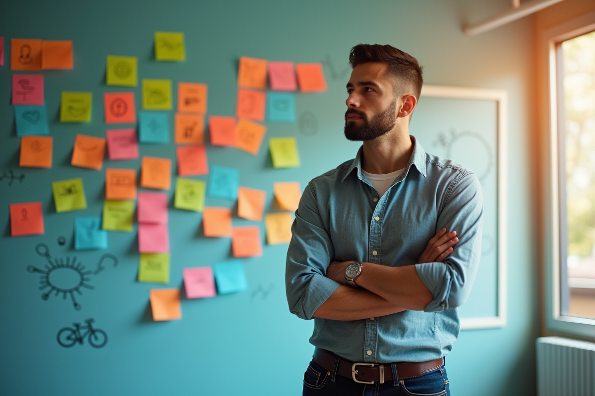 Entrepreneur confiant devant un mur d