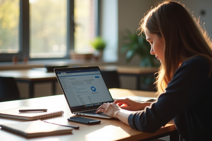 Étudiant à l'université utilisant un ordinateur portable pour apprendre