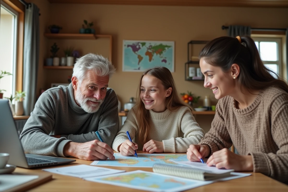 Famille planifiant un voyage autour d