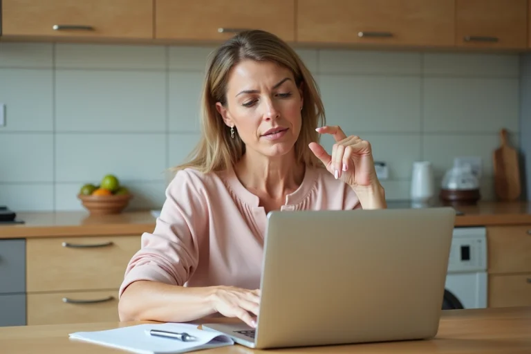 Femme d'âge moyen recherchant des annonces immobilières sur son ordinateur