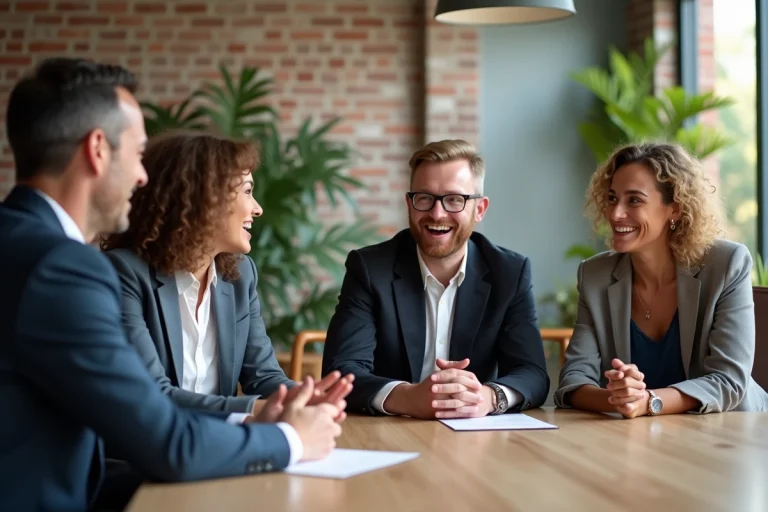 Groupe de quatre adultes divers en réunion de travail