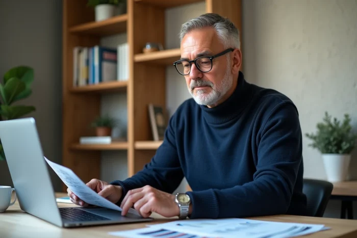 Homme consultant des tendances du marché immobilier sur ordinateur à son bureau