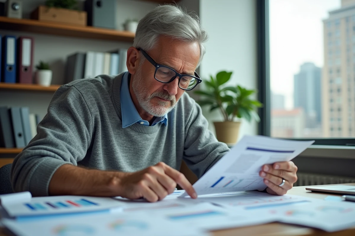 Homme lisant des contrats d