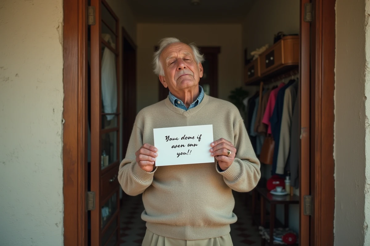 Homme âgé tenant une carte apaisante dans un couloir chaleureux