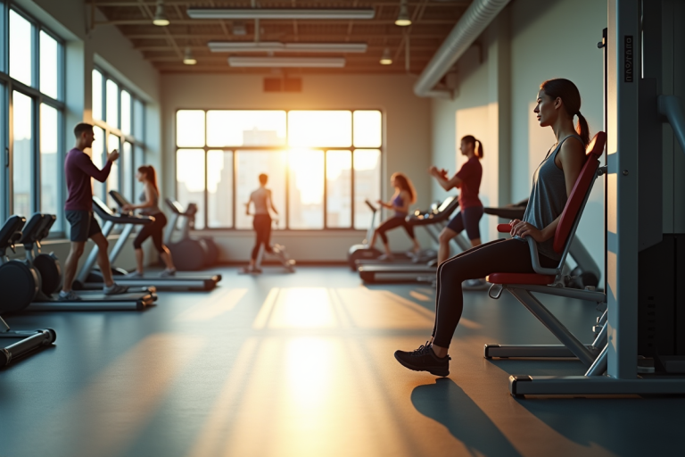 Intérieur lumineux d'une salle de gym moderne avec divers équipements